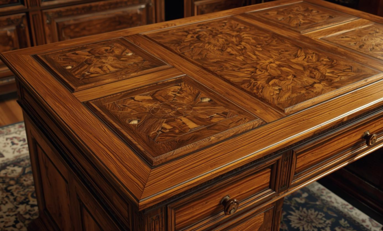 Antique oak desk with square nuts