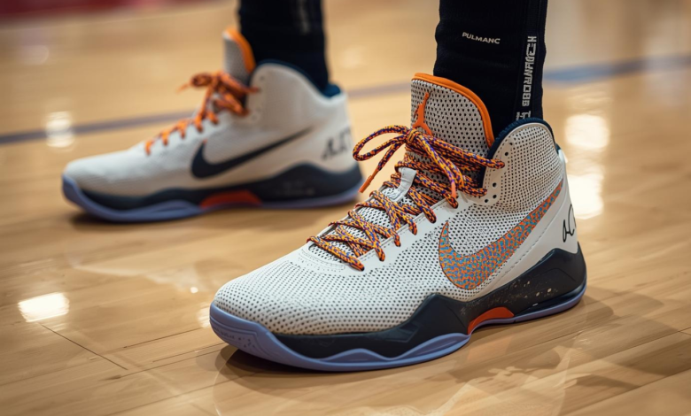 Kobe 8 TB sneakers with custom laces on court.